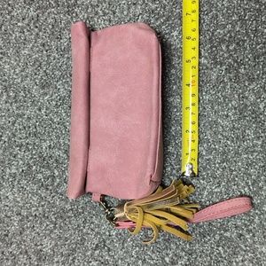 Maurices Pink Fold-Top Clutch Wristlet with Tan Tassel